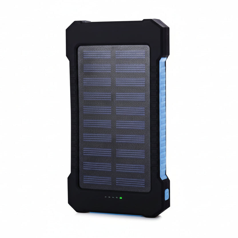 Solar-powered device with a black and gray design on a white background