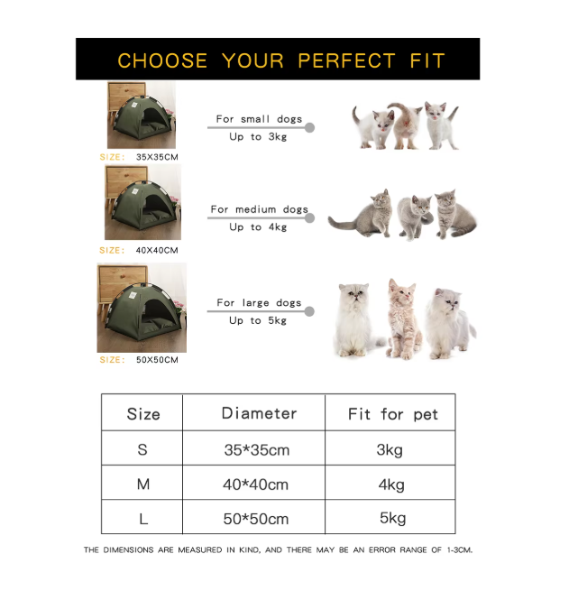 Foldable Pet Camping Tent Sizes