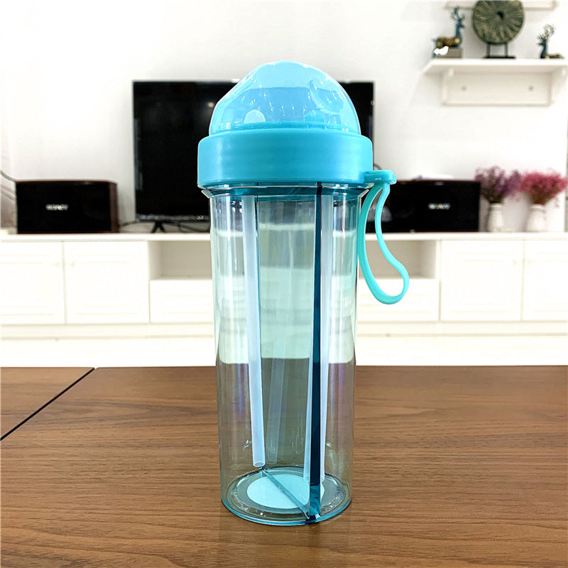 High-value net red double drinking cup plastic leak-proof couple separated straw water cup children cute children students wholesale