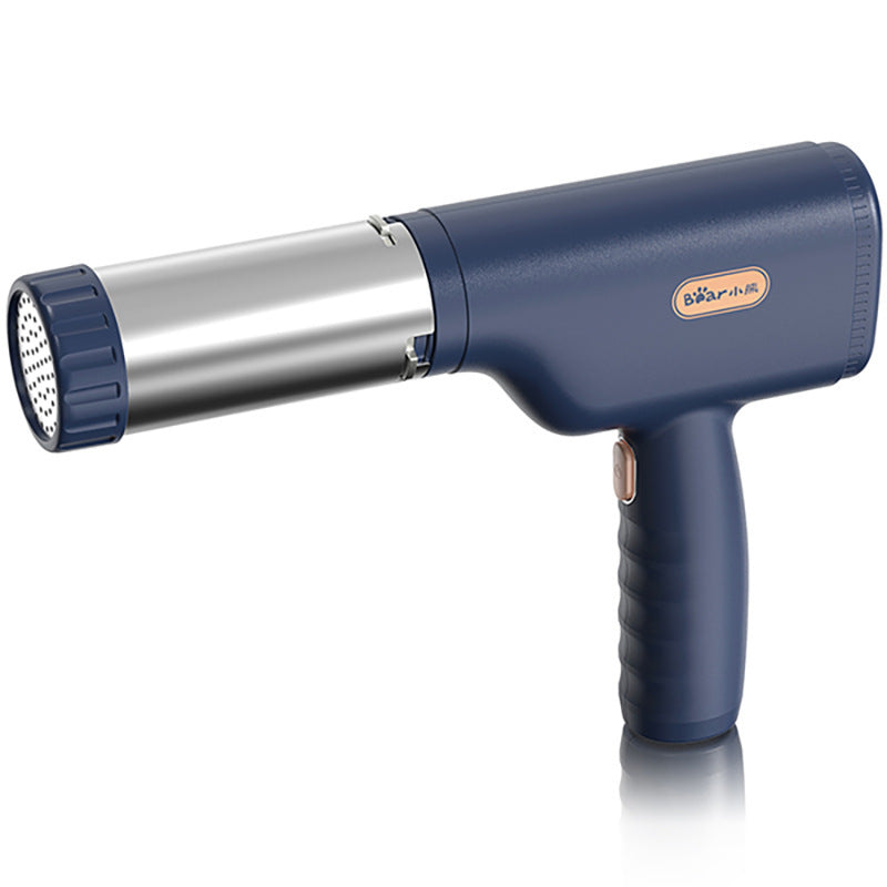 Blue Handheld Electric Noodle Machine with silver nozzle on a white background