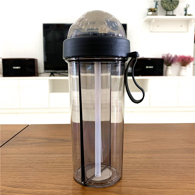 High-value net red double drinking cup plastic leak-proof couple separated straw water cup children cute children students wholesale