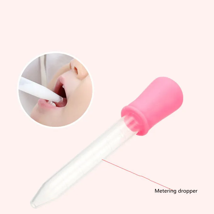 Pink metering dropper with close-up of use on a white background